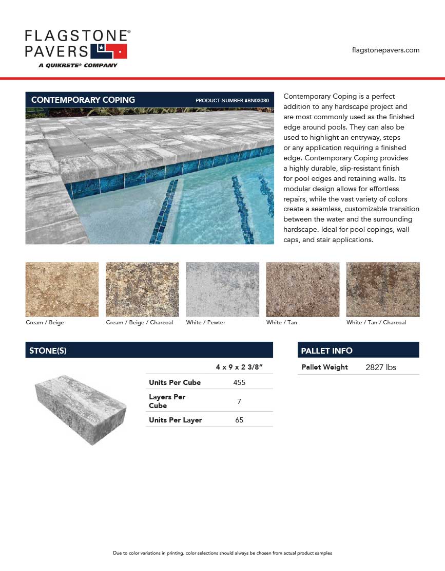 Contemporary Coping Cut Sheet
